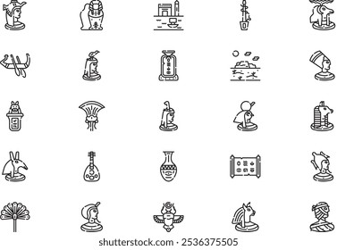 Egypt icons collection is a vector illustration with editable stroke.