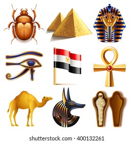 Egypt Icons Detailed Photo Realistic Vector Set