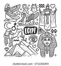 Egypt Icons Hand Drawn Doodle Coloring Vector