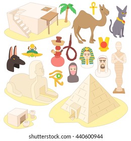 Egypt icons set, cartoon style