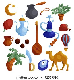 Egypt icons set in cartoon style. Egypt travel attractions set collection vector illustration