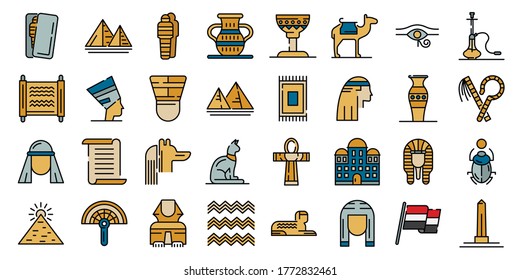 Egypt icons set. Outline set of Egypt vector icons thin line color flat on white