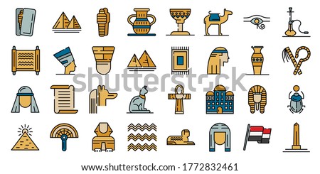 Egypt icons set. Outline set of Egypt vector icons thin line color flat on white