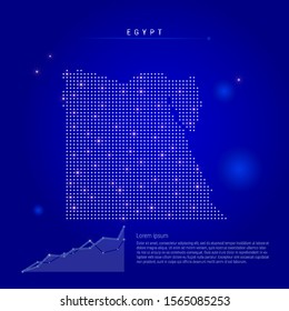 Egypt illuminated map with glowing dots. Infographics elements. Dark blue space background. Vector illustration. Growing chart, lorem ipsum text.