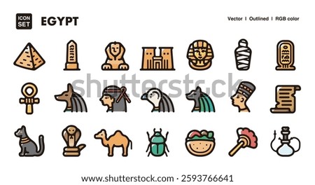 Egypt illustration icon set.Simple vector outlines, clipart for graphic design.