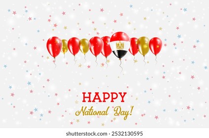 Egypt Independence Day Sparkling Patriotic Poster. Row of Balloons in Colors of the Egyptian Flag. Greeting Card with National Flags, Confetti and Stars.