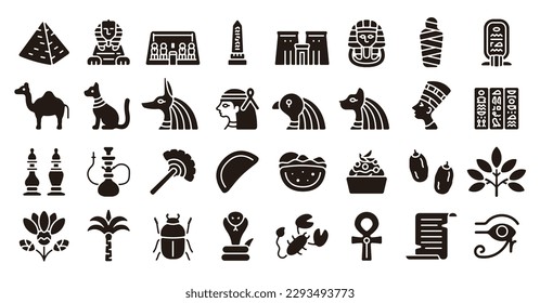 Egypt India icon set (Flat silhouette version)