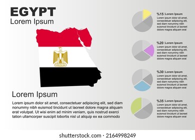 Egypt infographic general use vector template with pie chart, copy space statistics idea, Egypt country flag map with graphic, presentation idea, blank area graph for data, grey background