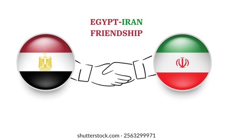 egypt and iran flags in circle with shake hand. egypt And iran friendship. egypt And iran flags, isolated on white background. Vector illustrator