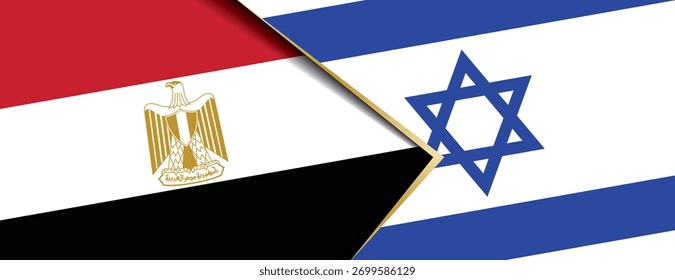 Bandeiras do Egito e de Israel se sobrepõem representando o tratado de paz estabelecido e as relações diplomáticas