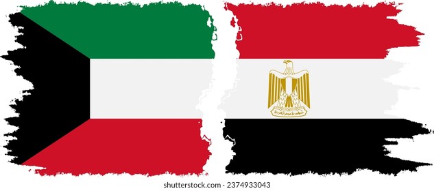 Egypt and Kuwait grunge flags connection, vector