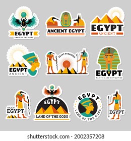 Egypt labels. Pyramid sphinx ancient travel symbols statue in desert recent vector graphic illustration badges templates