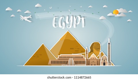 Egypt Landmark Global Travel And Journey paper background. Vector Design Template.used for your advertisement, book, banner, template, travel business or presentation
