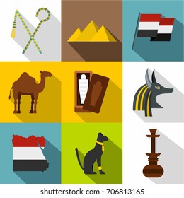 Egypt landmarks icon set. Flat style set of 9 Egypt landmarks vector icons for web design