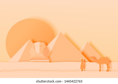 Egypt landscape with pyramid in paper art and pastel scheme vector illustration