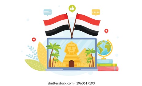 Egypt language center. Online school. Landing page concept. Flat design, vector illustration. 