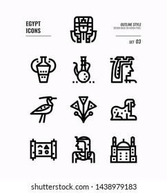 Egypt line icon set 3. Include pharaoh, sphinx, cleopatra and more. Outline icons Design. vector