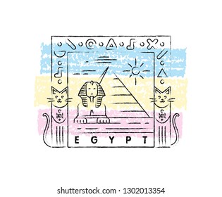 Egypt linear landmarks vector illustration and typography design 