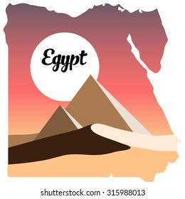 Egypt logo, Egypt map, desert and the pyramids, vector desert, Egypt, sunrise in desert, sunset in desert