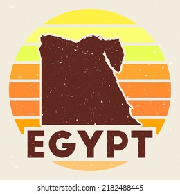 Egypt logo. Sign with the map of country and colored stripes, vector illustration. Can be used as insignia, logotype, label, sticker or badge of the Egypt.