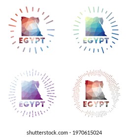 Egypt low poly sunburst set. Logo of country in geometric polygonal style. Vector illustration.