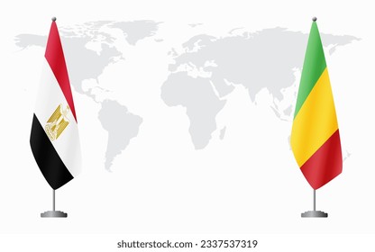 Egypt and Mali flags for official meeting against background of world map.