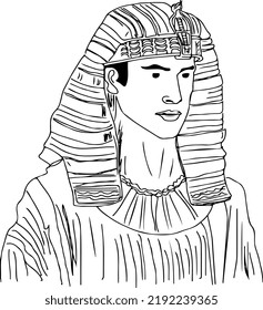 Egypt man face cartoon drawing, Egypt history vector, ancient egyptian king face line art illustration silhouette, Miser man face avatar clip art