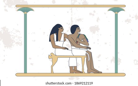 Egypt man and woman sitting, Ancient Egypt builders at work illustration, man at work, group of workers, Egypt murals, Ancient Egypt people, people of the Nyle