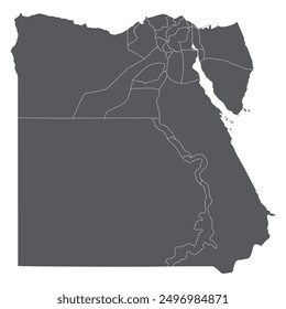 Egypt map. Map of Egypt in administrative provinces in grey color