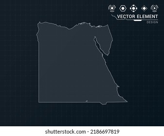 Egypt map of black digital frame HUD, GUI, UI interface technology radar vector.