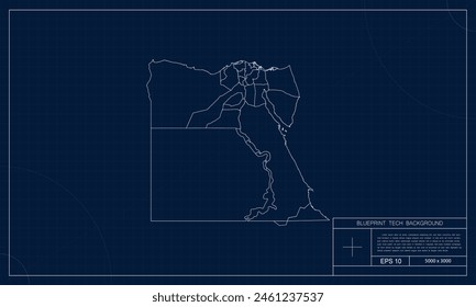 Mapa de Egipto con fondo de estilo técnico de Blueprint.