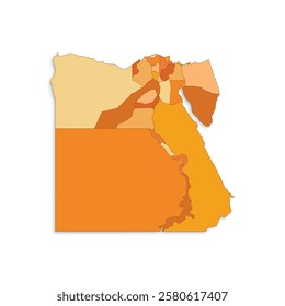 Egypt map with border highlighted regions, states, isolated on white background. Template map of Egypt. Detailed vector illustration.