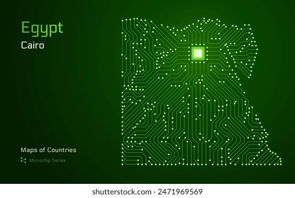 Egypt Map with a capital of Cairo Shown in a Microchip Pattern with processor. E-government. World Countries vector maps. Microchip Series