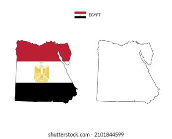 Egypt map city vector divided by outline simplicity style. Have 2 versions, black thin line version and color of country flag version. Both map were on the white background.