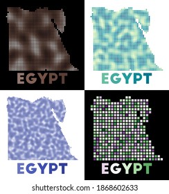 Egypt map. Collection of maps of Egypt in dotted style. Borders of the country filled with rectangles for your design. Vector illustration.
