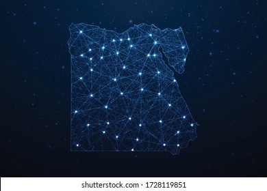 Egypt Map Connection. Abstract Digital Technology 3D Mesh Polygonal Network Line, Design Sphere, Dot and Structure on Dark Background. Vector Illustration EPS10.