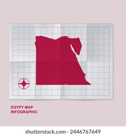 Egypt map country in folded grid paper