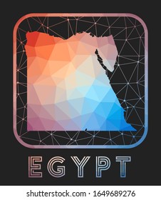 Egypt map design. Vector low poly map of the country. Egypt icon in geometric style. The country shape with polygonal gradient and mesh on dark background.