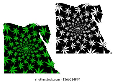 Egypt - map is designed cannabis leaf green and black, Arab Republic of Egypt map made of marijuana (marihuana,THC) foliage,