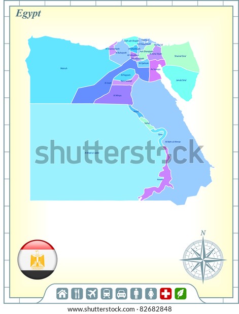 Egypt Map with Flag Buttons and\
Assistance & Activates Icons Original\
Illustration