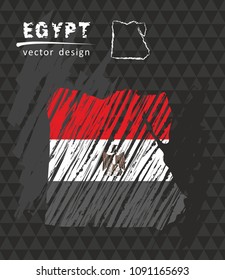 Egypt map with flag inside on the black background. Chalk sketch vector illustration