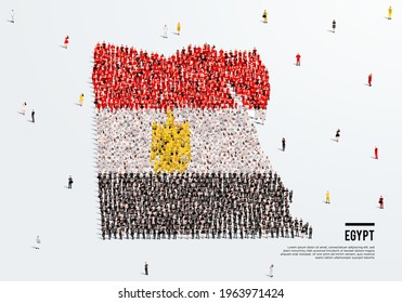 Egypt Map and Flag. A large group of people in the Egyptian flag color form to create the map. Vector Illustration.