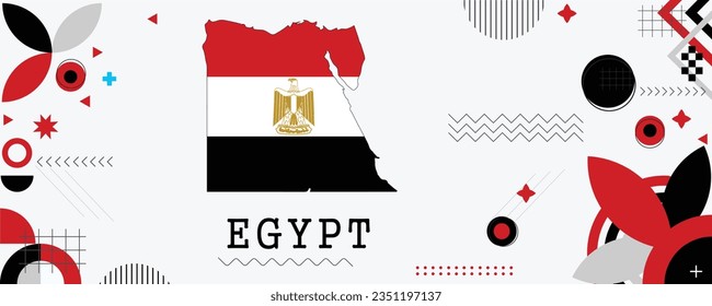 EGYPT Map Flag national day banner design. flag theme graphic art web background. Abstract celebration geometric decoration vector illustration