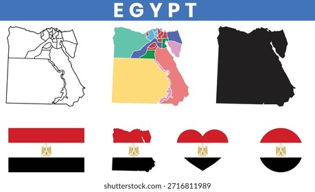 Mapa do Egito e coleção de vetor de bandeira