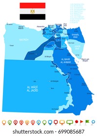 Egypt map and flag - vector illustration