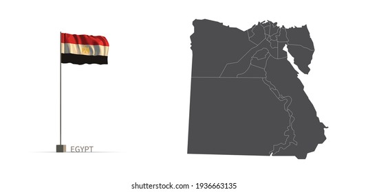 Mapa de Egipto. mapa vectorial de país gris y ilustración 3d del indicador.