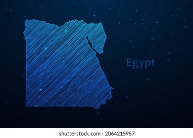 Egypt map hand drawn scribble sketch.Vector map in futuristic style on dark blue space background. Vector illustration.