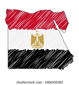 Egypt map hand drawn sketch. Vector concept illustration flag, childrens drawing, scribble map. Country map for infographic, brochures and presentations isolated on white background. Vector