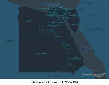 Egypt map. High detailed map of Egypt with countries, borders, cities, water objects. Vector illustration eps10