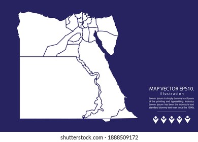Egypt map High Detailed on  blue background.